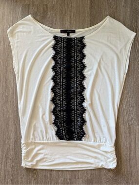 HeartSoul White Top with Black Lace Front Detail | Medium